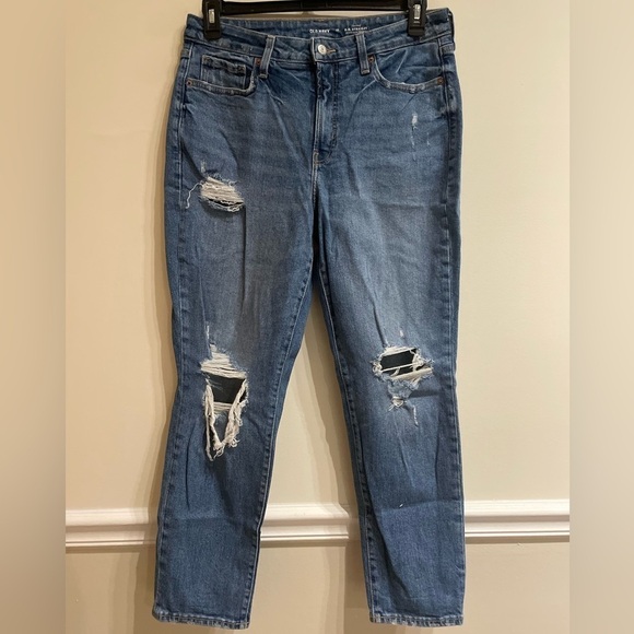 Old Navy OG Straight High Rise Jeans What a Dahlia Ripped Size 12 - Picture 4 of 7
